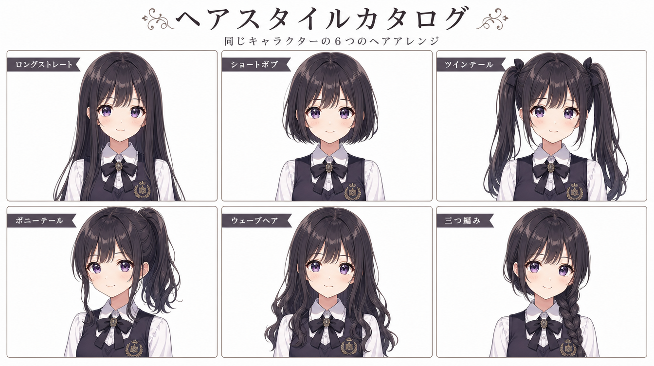 GPT Image 2でキャラの「ヘアスタイル・カタログ」を作る